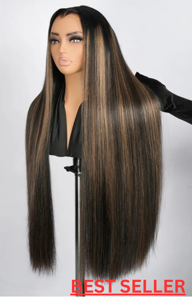 Ombre Blonde Highlight M Hairline Straight 13x6 Lace Front Wig Human Hair