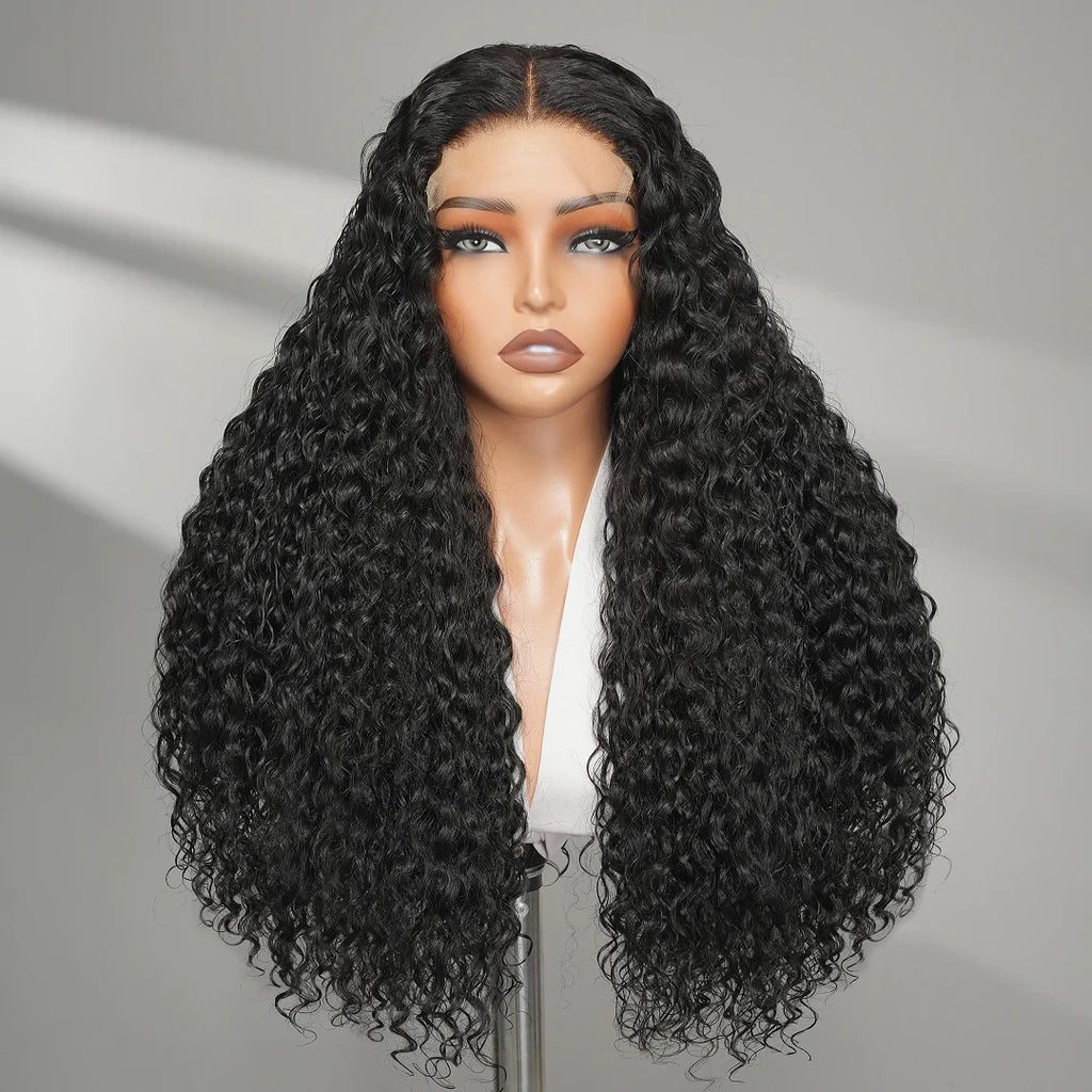 9A Deep Wave Wigs 5x5 Lace Closure 100% Human Hair Wigs Natural Black