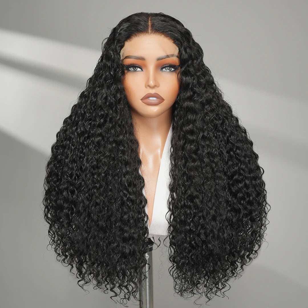 9A Deep Wave Wigs 5x5 Lace Closure 100% Human Hair Wigs Natural Black