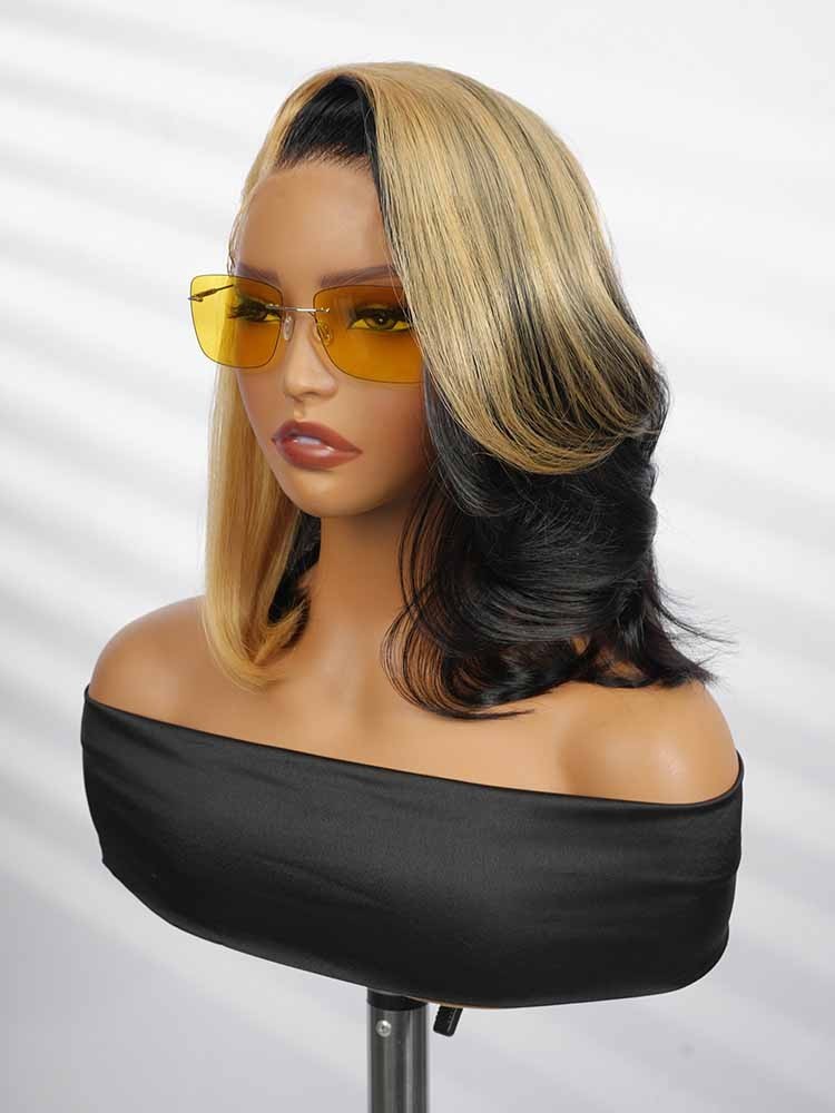 Honey Blonde Skunk Stripe Straight Hair 13x4 Lace Frontal Ready & Go Wigs