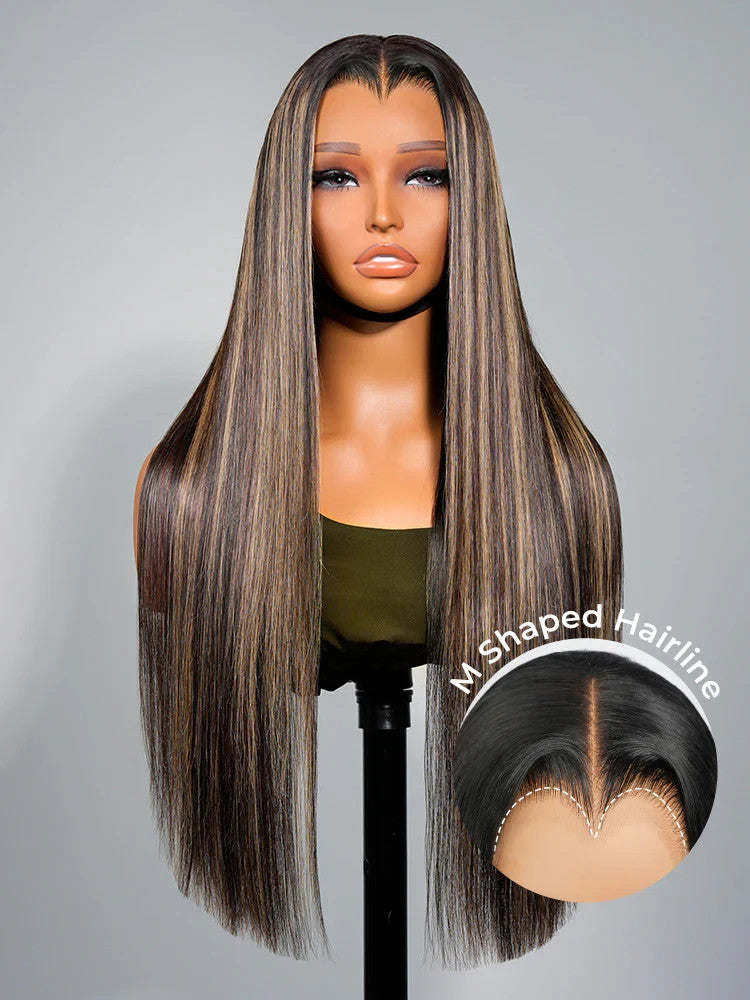 M Shaped Hairline Long Straight 13x6 HD Lace Wig With Highlights Human Hair