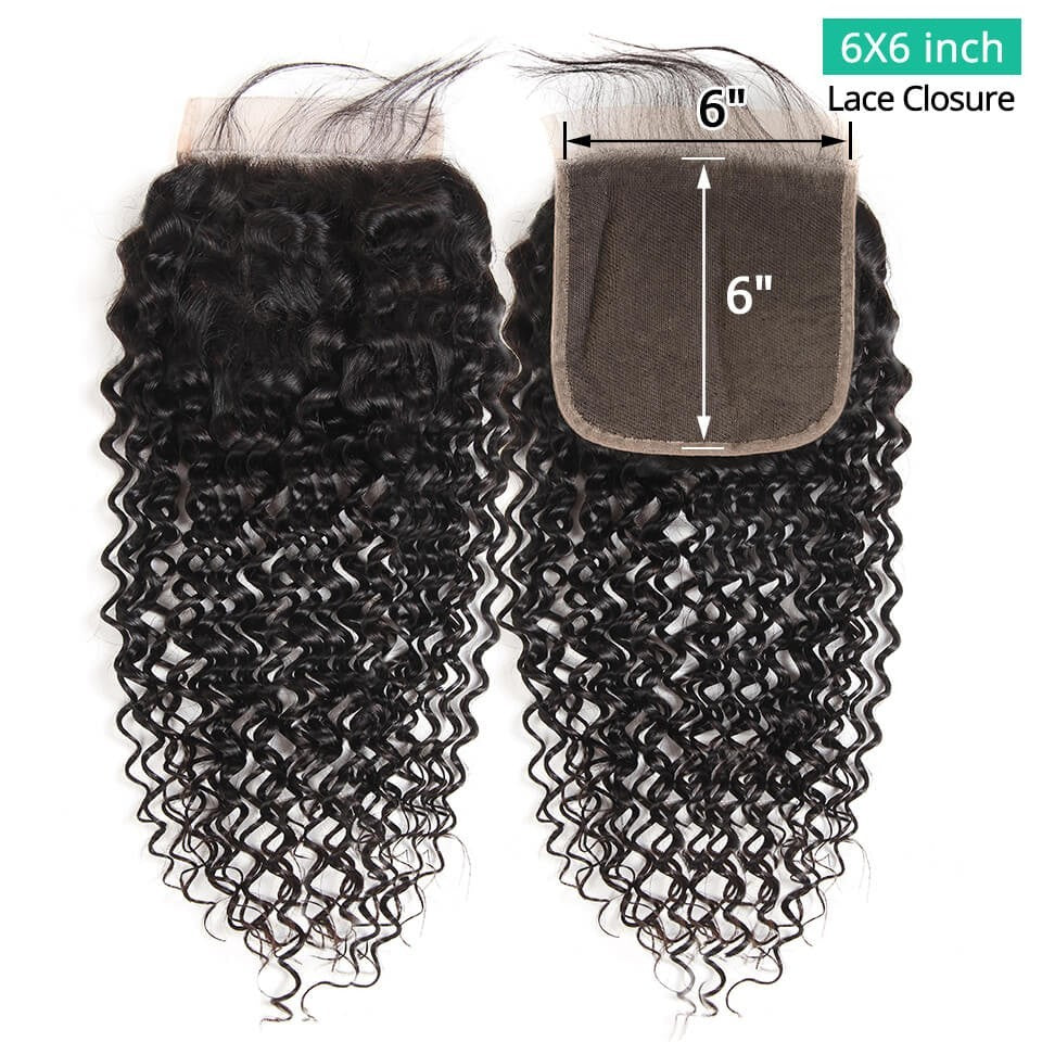 Human Hair Curly 6*6 Lace Closure Human Virgin Hair HD Lace Natural Black