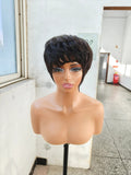 9A Virgin Hair Pixie Machine Wig No Lace New Hair Style Wig Natural Black