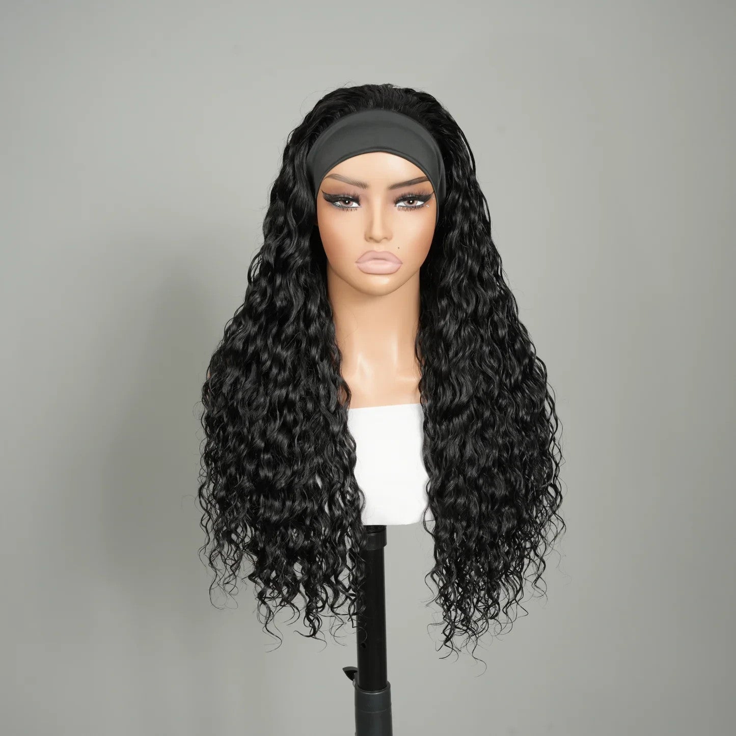 9A Virgin Hair Loose Deep Wave Headband Wig Natural Black 100% Human Hair