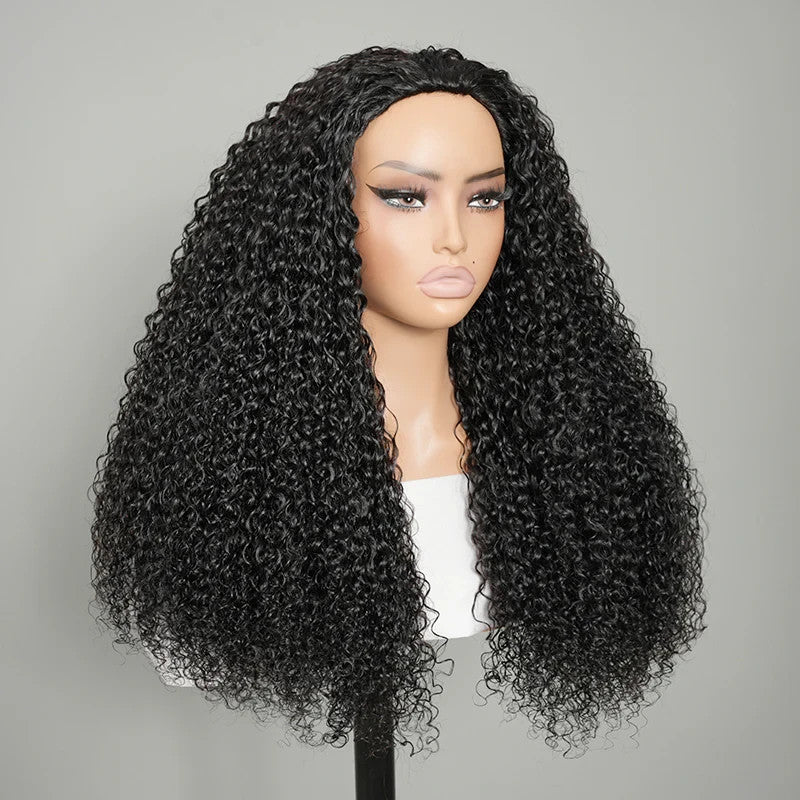 9A Virgin hair Curly Half Wig With Drawstring Flip Over Wig Natural Black