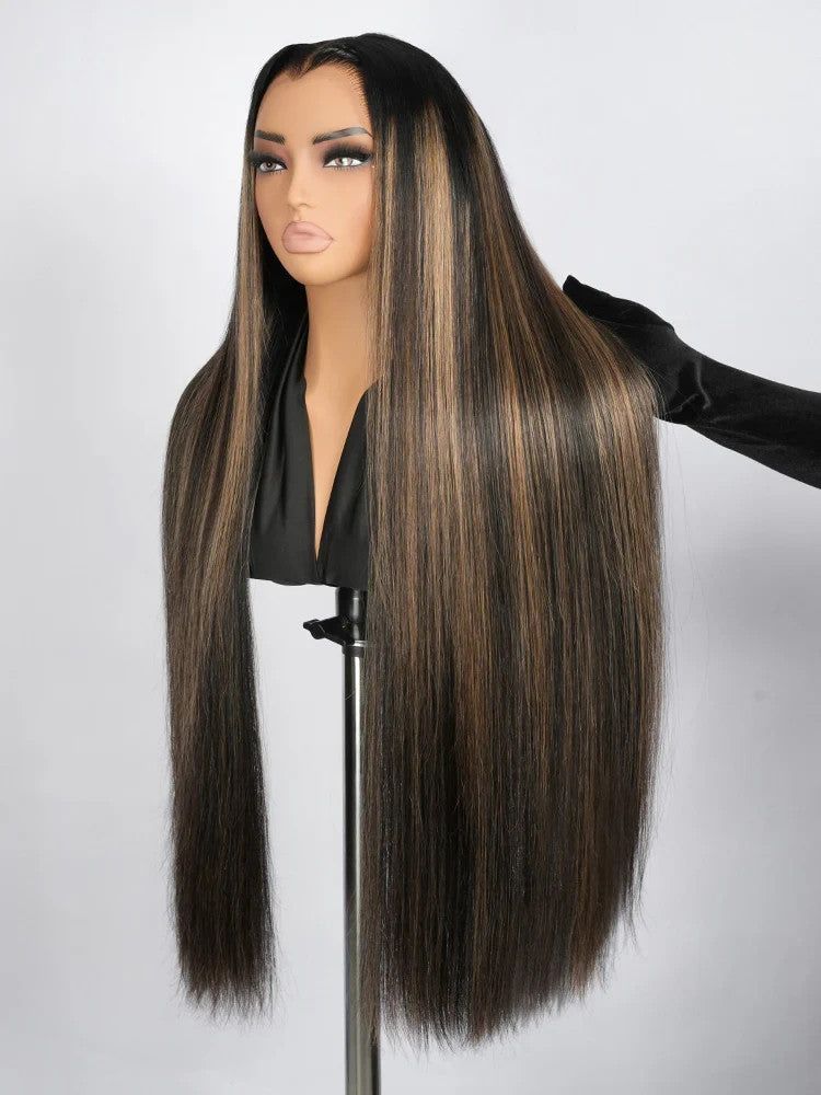 Ombre Blonde Highlight M Hairline Straight 13x6 Lace Front Wig Human Hair