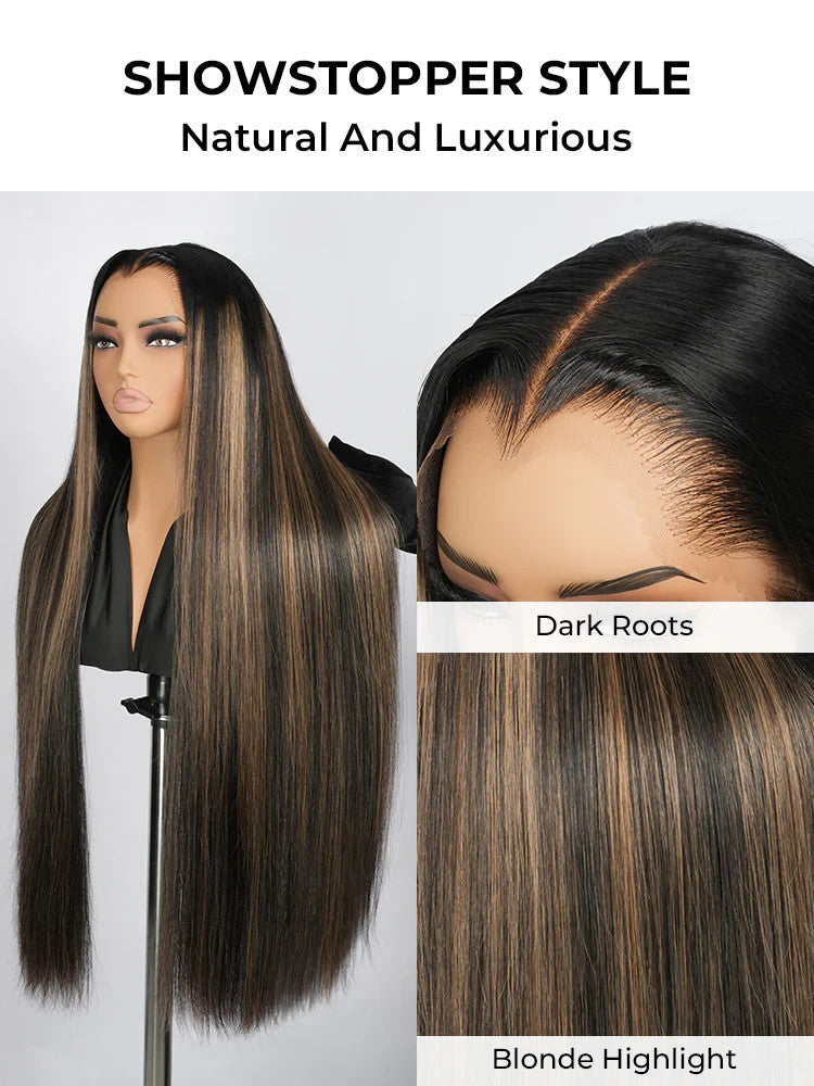 Ombre Blonde Highlight M Hairline Straight 13x6 Lace Front Wig Human Hair