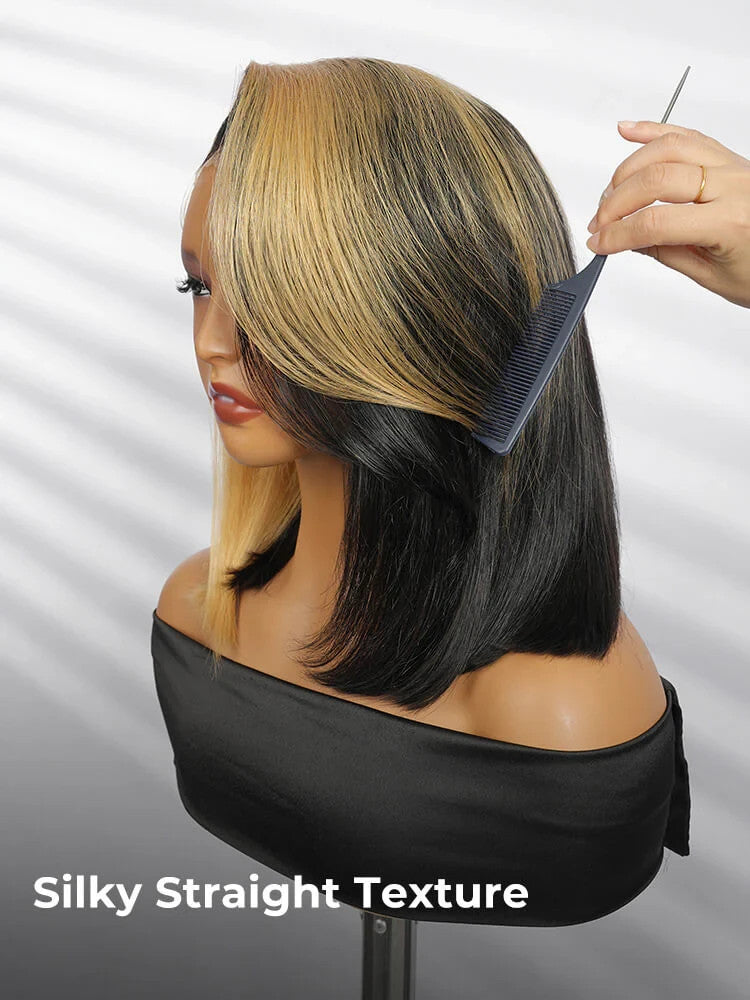 Honey Blonde Skunk Stripe Straight Hair 13x4 Lace Frontal Ready & Go Wigs