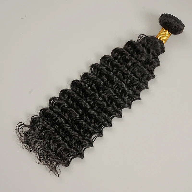 9A Deep Wave Bundle 100% Human Virgin Hair Weave Natural Black Thick & Soft