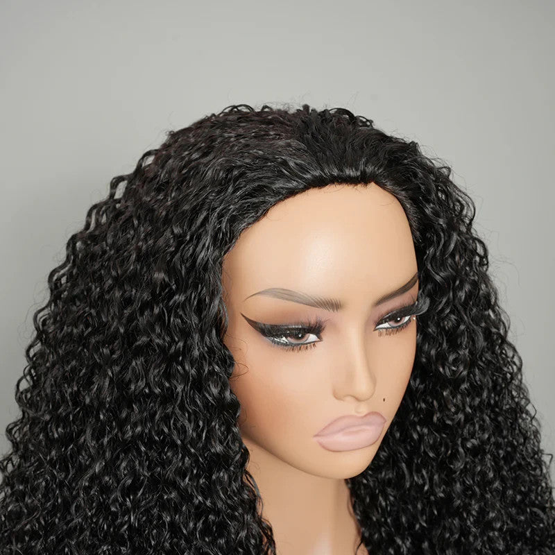 9A Virgin hair Curly Half Wig With Drawstring Flip Over Wig Natural Black