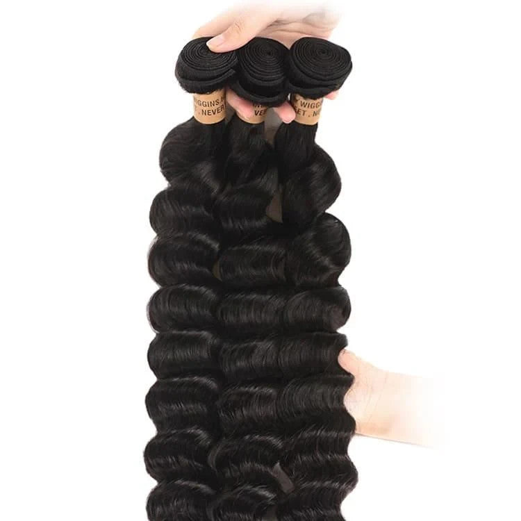 10A Loose Deep Wave Bundles 100% Virgin Human Hair Weave Natural Black