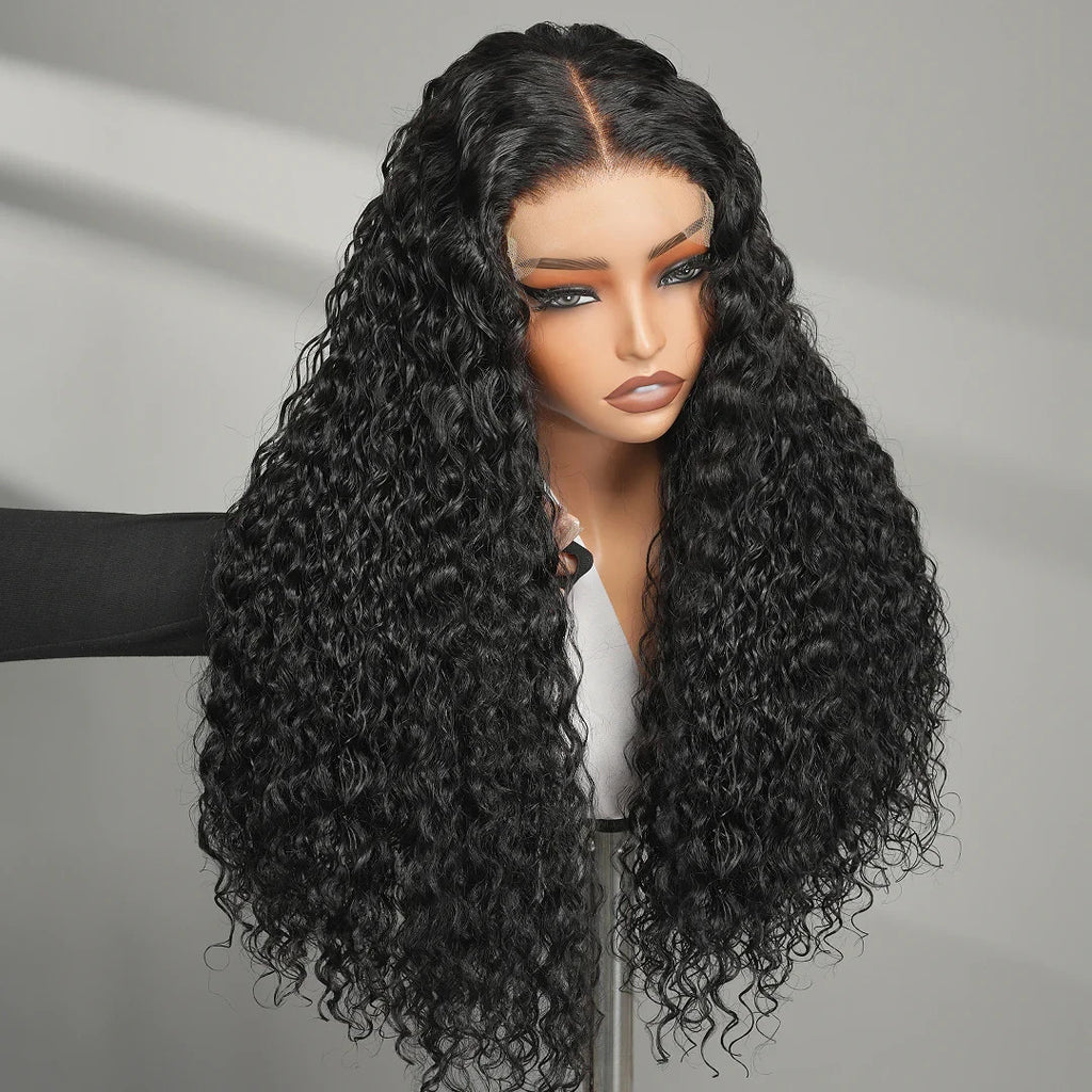 9A Deep Wave Wigs 5x5 Lace Closure 100% Human Hair Wigs Natural Black