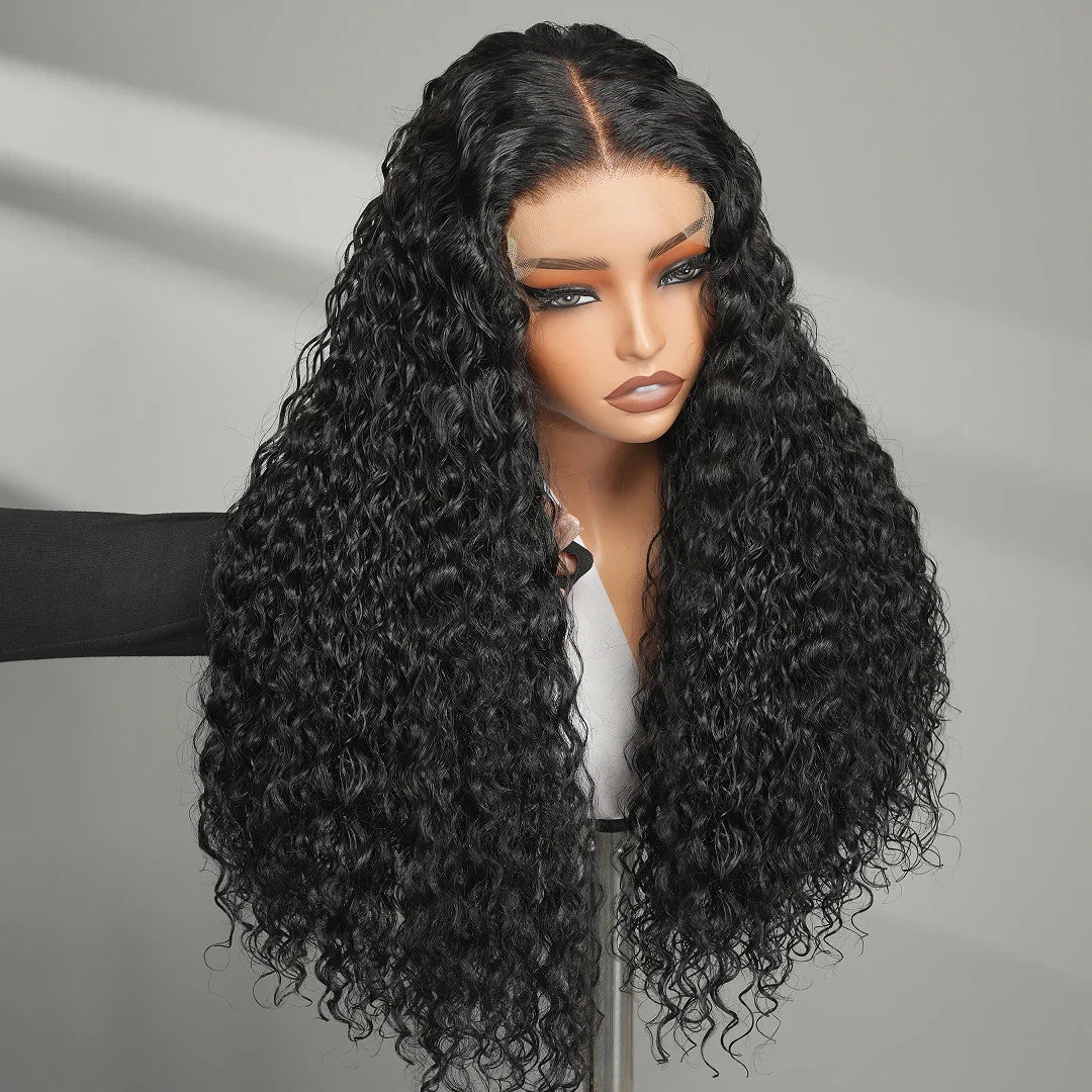 9A Deep Wave Wigs 5x5 Lace Closure 100% Human Hair Wigs Natural Black