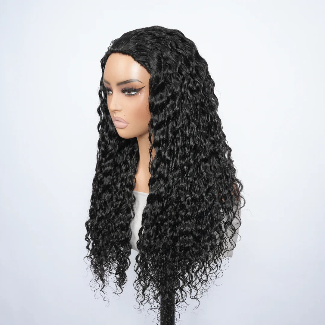 9A Virgin Hair Deep Wave Half Wig With Drawstring Flip Over Wig Natural Black