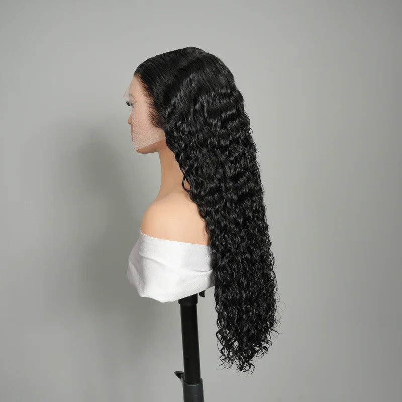 9A Virgin Hair V Part Loose Deep Wave Wig Glueless Natural Black Human Hair