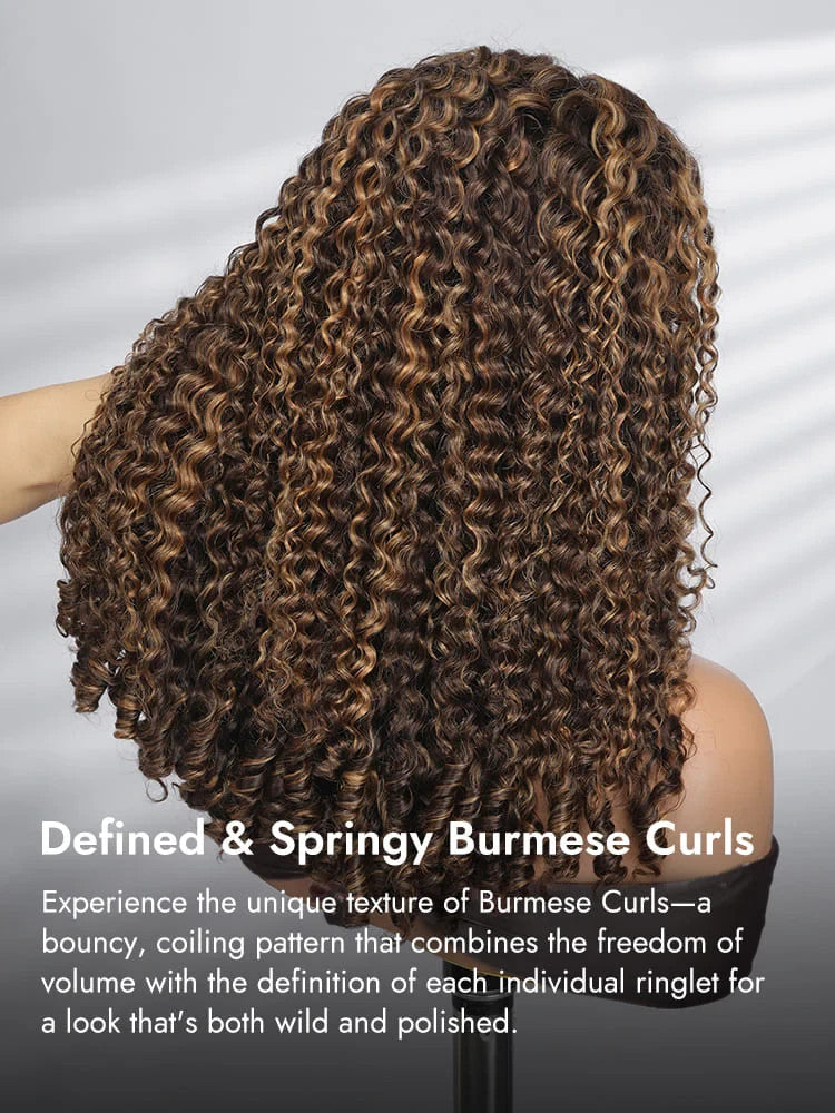 P4/27 Highlight Burmese Curly 13x6 Lace Front Wigs With Finger Coiling Ends