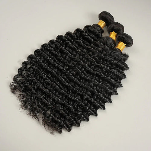 10A Deep Wave Bundles 100% Virgin Human Hair Natural Black Weave Thick & Soft
