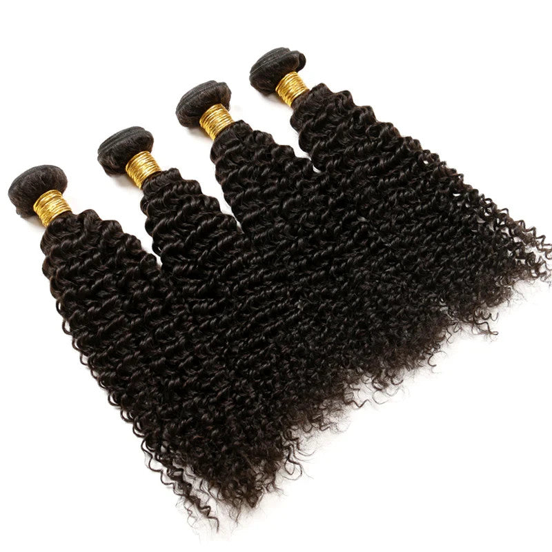 Kinky Curly Hair Bundle Weft Steaming processed 9A Virgin Human Hair Black