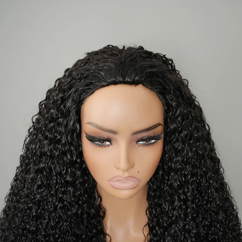 9A Virgin hair Curly Half Wig With Drawstring Flip Over Wig Natural Black