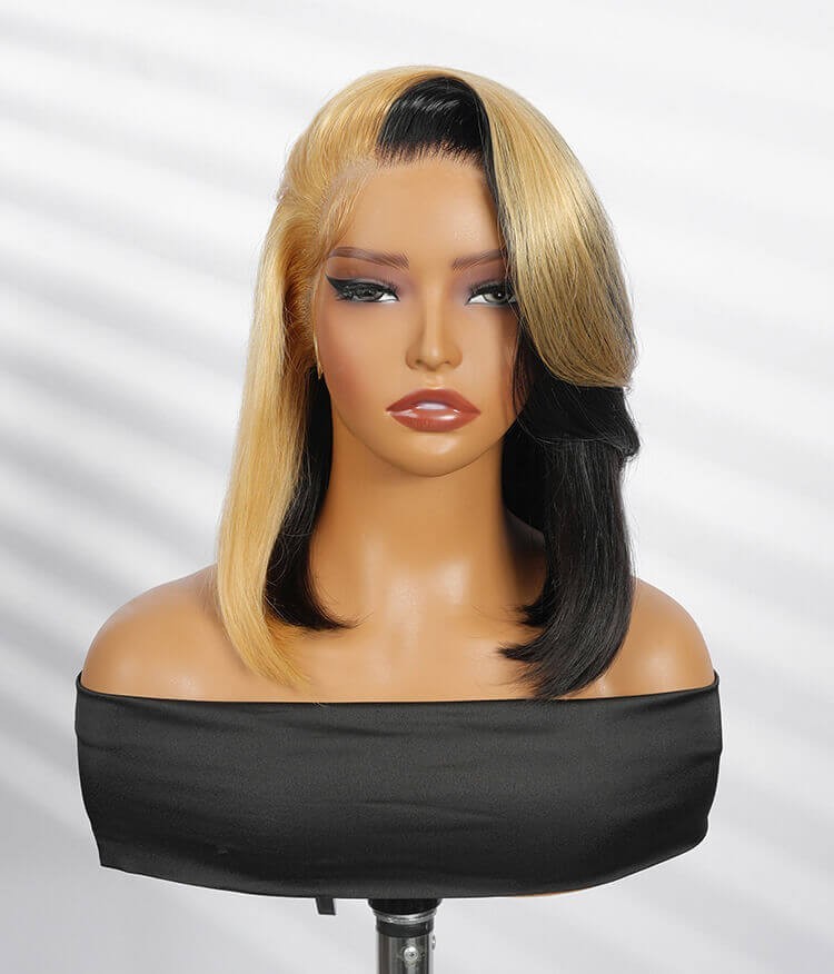 Honey Blonde Skunk Stripe Straight Hair 13x4 Lace Frontal Ready & Go Wigs
