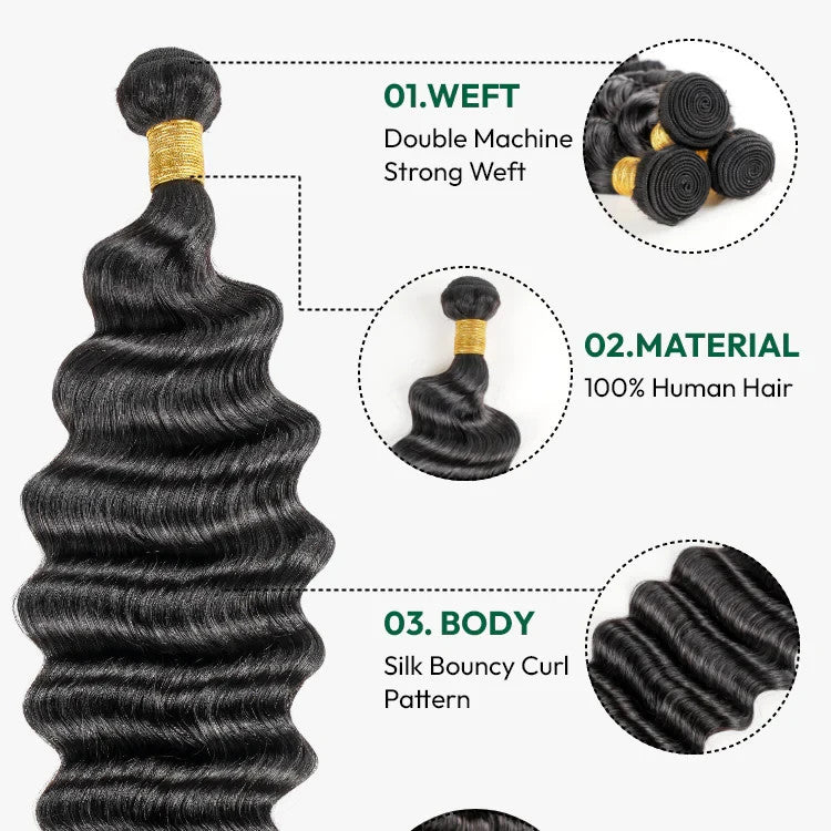 10A Loose Deep Wave Bundles 100% Virgin Human Hair Weave Natural Black