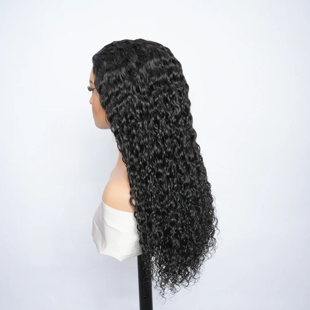9A Virgin Hair Deep Wave Half Wig With Drawstring Flip Over Wig Natural Black