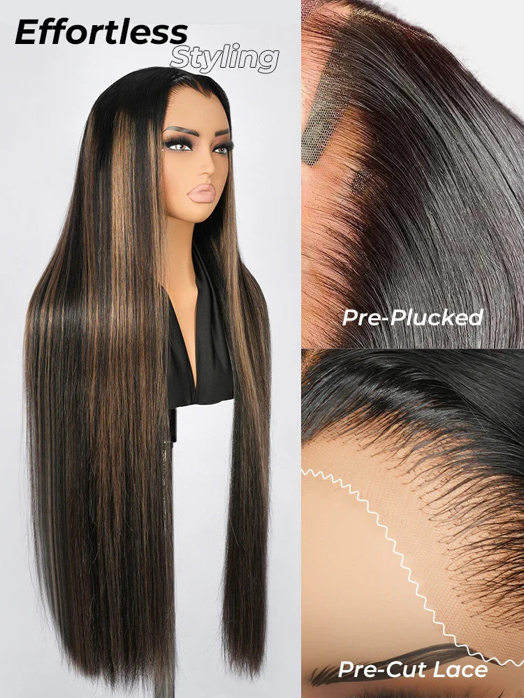 Ombre Blonde Highlight M Hairline Straight 13x6 Lace Front Wig Human Hair