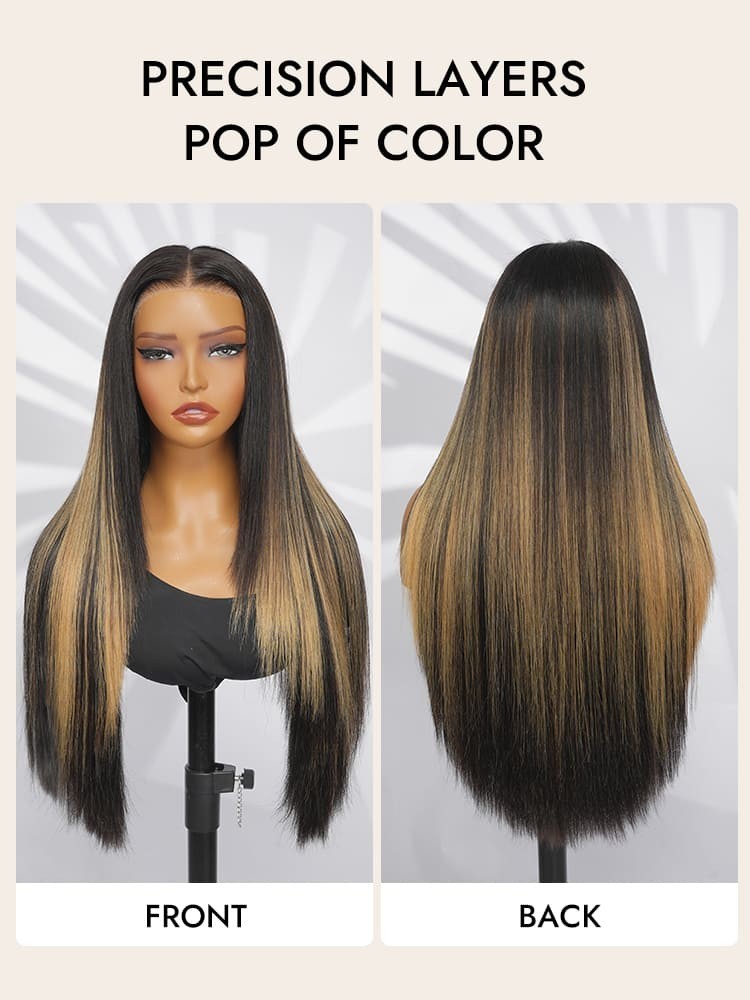 Highlight Long Straight Layer Cut 6x8 Lace Closure Ready To Go Glueless Wigs