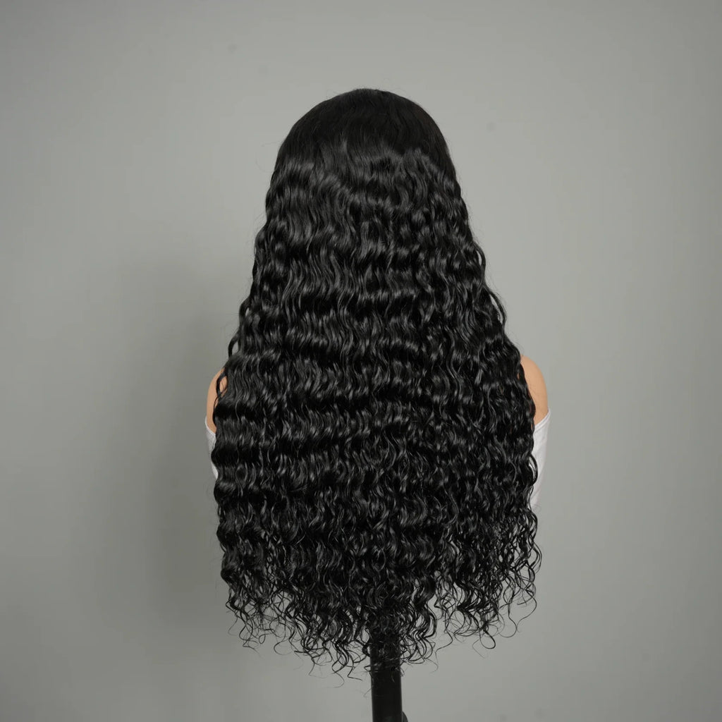 9A Virgin Hair V Part Loose Deep Wave Wig Glueless Natural Black Human Hair