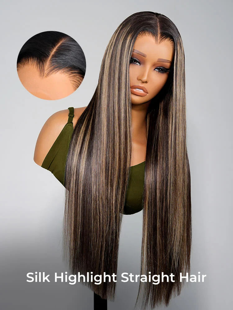 M Shaped Hairline Long Straight 13x6 HD Lace Wig With Highlights Human Hair