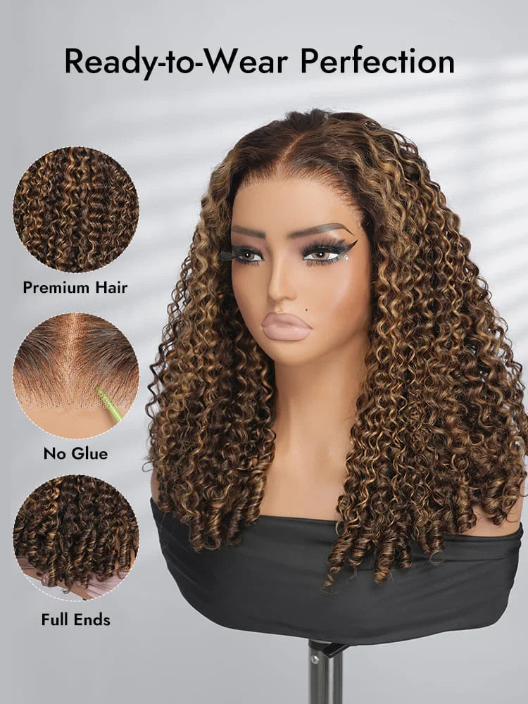 P4/27 Highlight Burmese Curly 13x6 Lace Front Wigs With Finger Coiling Ends