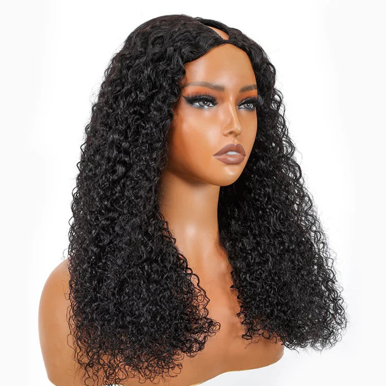 9A Virgin Hair V Part Deep Wave Wig U Part Curly Wigs With Drawstring Human Hair
