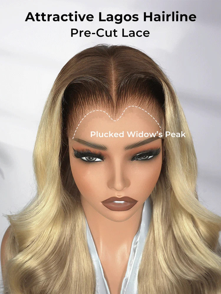 M Hairline Blonde Ombre Highlight Body Wave 13x6 Lace Front Wig Human Hair