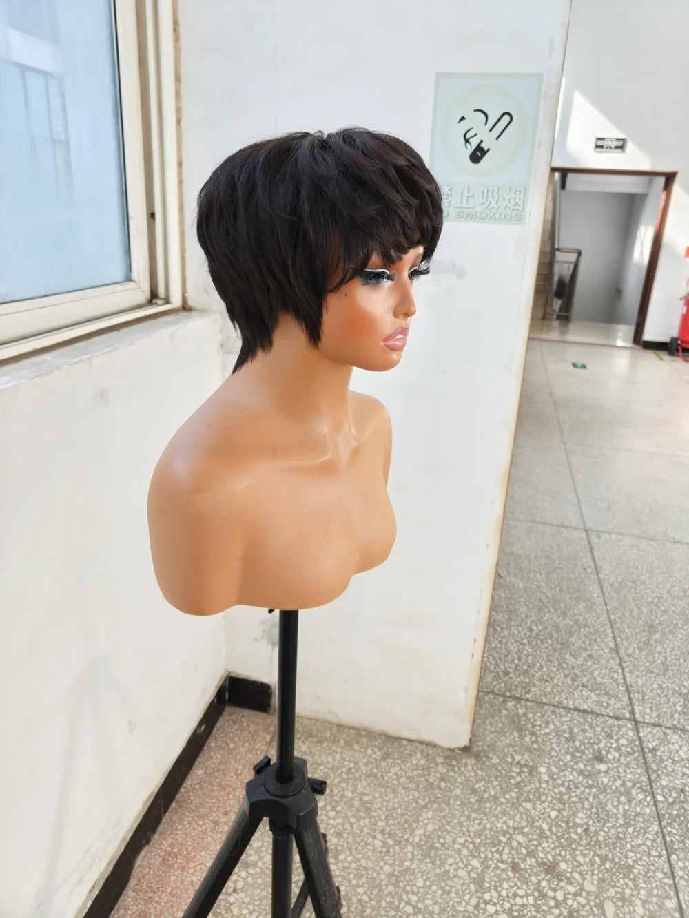 9A Virgin Hair Pixie Machine Wig No Lace New Hair Style Wig Natural Black