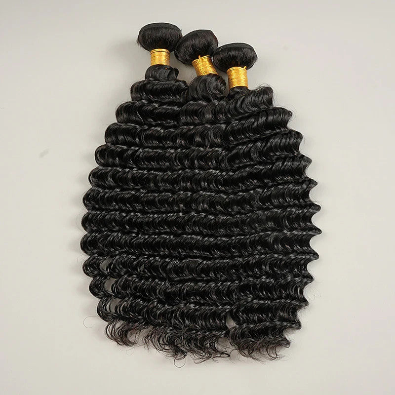 9A Deep Wave Bundle 100% Human Virgin Hair Weave Natural Black Thick & Soft