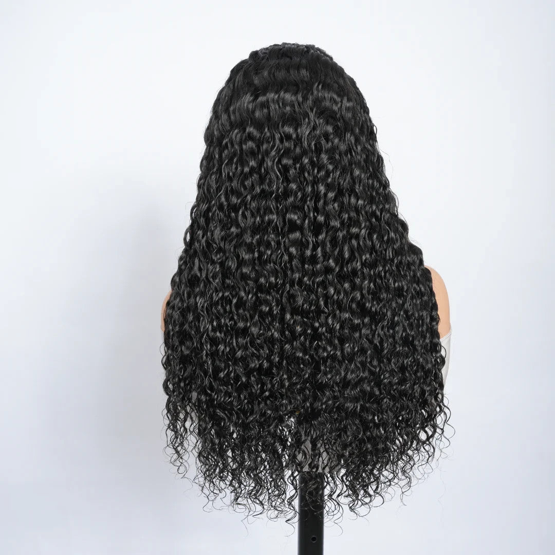 9A Virgin Hair Deep Wave Half Wig With Drawstring Flip Over Wig Natural Black
