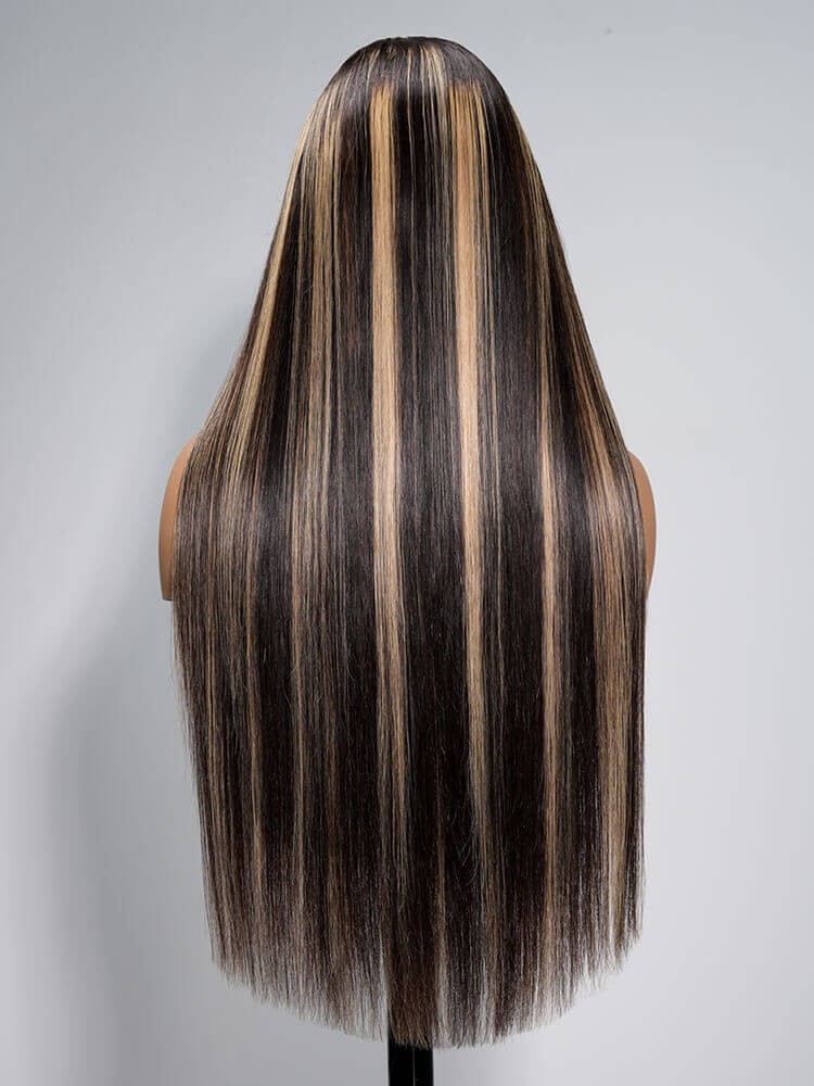 M Shaped Hairline Long Straight 13x6 HD Lace Wig With Highlights Human Hair