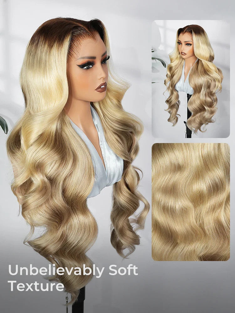 M Hairline Blonde Ombre Highlight Body Wave 13x6 Lace Front Wig Human Hair