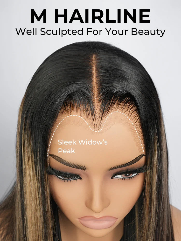 Ombre Blonde Highlight M Hairline Straight 13x6 Lace Front Wig Human Hair