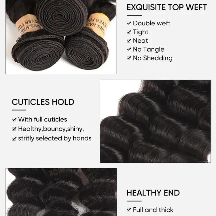 9A Loose Deep Wave Bundle Hair 100% Human Virgin Hair Weave Natural Black