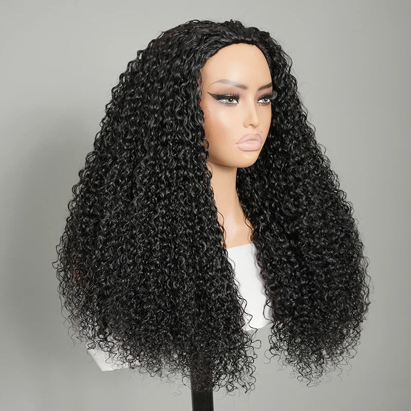 9A Virgin hair Curly Half Wig With Drawstring Flip Over Wig Natural Black