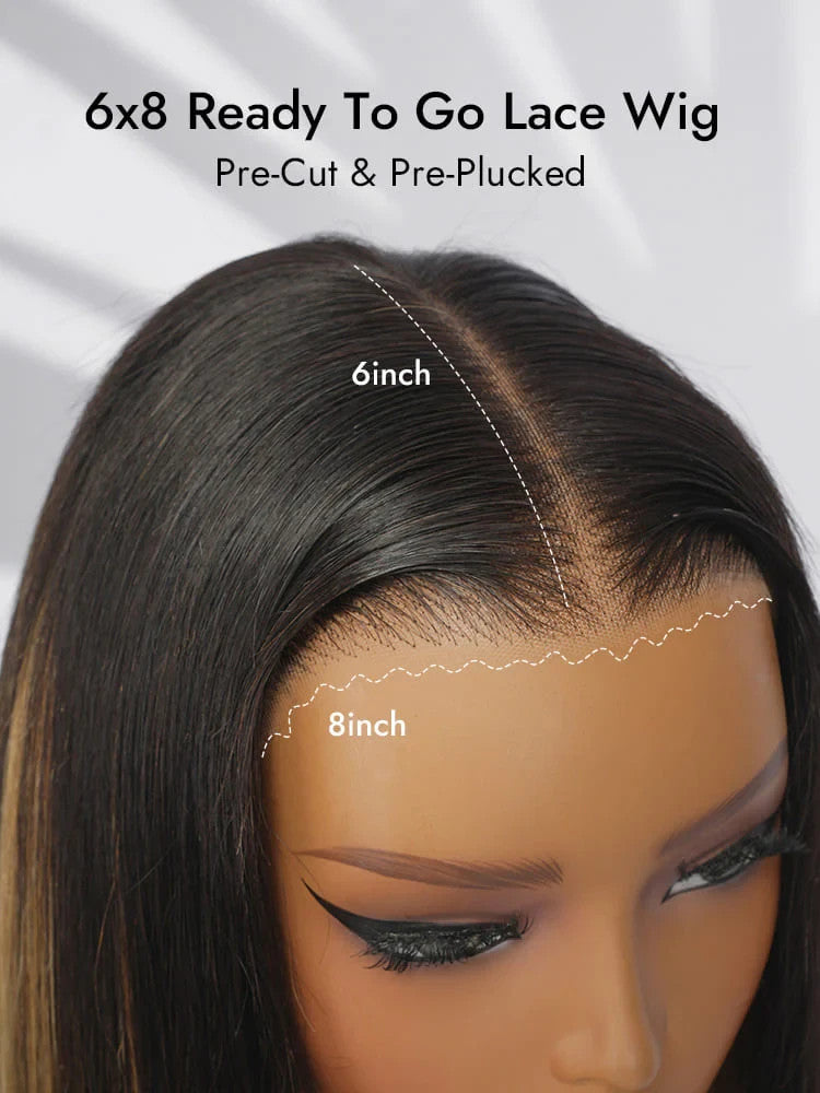 Highlight Long Straight Layer Cut 6x8 Lace Closure Ready To Go Glueless Wigs