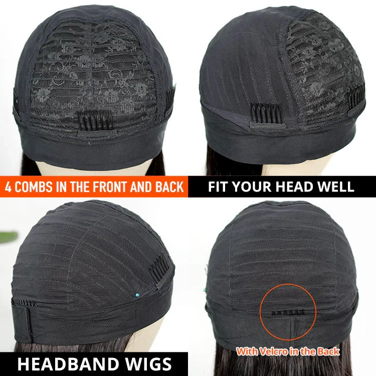 9A Virgin Hair Deep Wave Headband Wig Natural Black