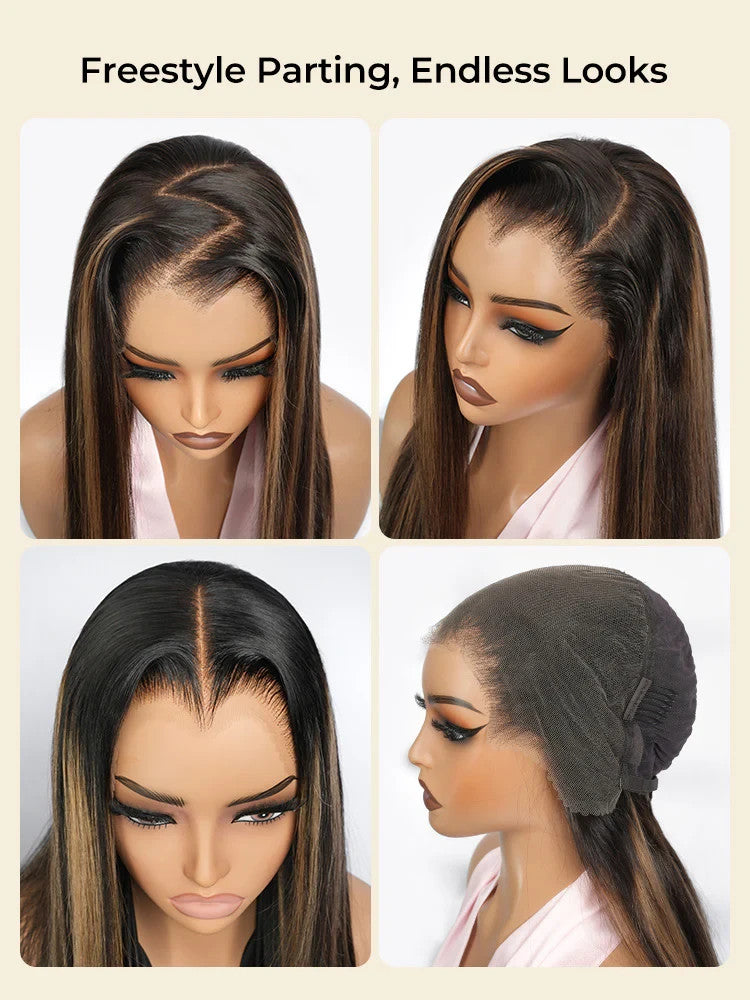 Ombre Blonde Highlight M Hairline Straight 13x6 Lace Front Wig Human Hair