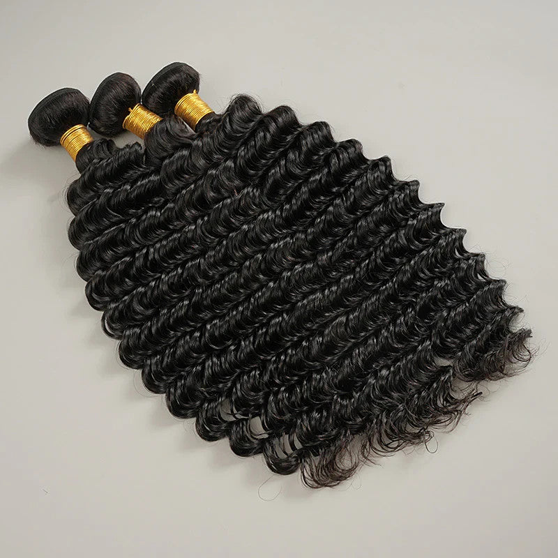 9A Deep Wave Bundle 100% Human Virgin Hair Weave Natural Black Thick & Soft
