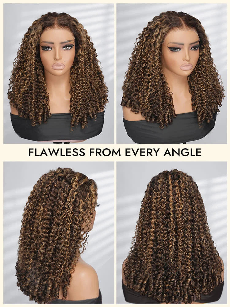 P4/27 Highlight Burmese Curly 13x6 Lace Front Wigs With Finger Coiling Ends