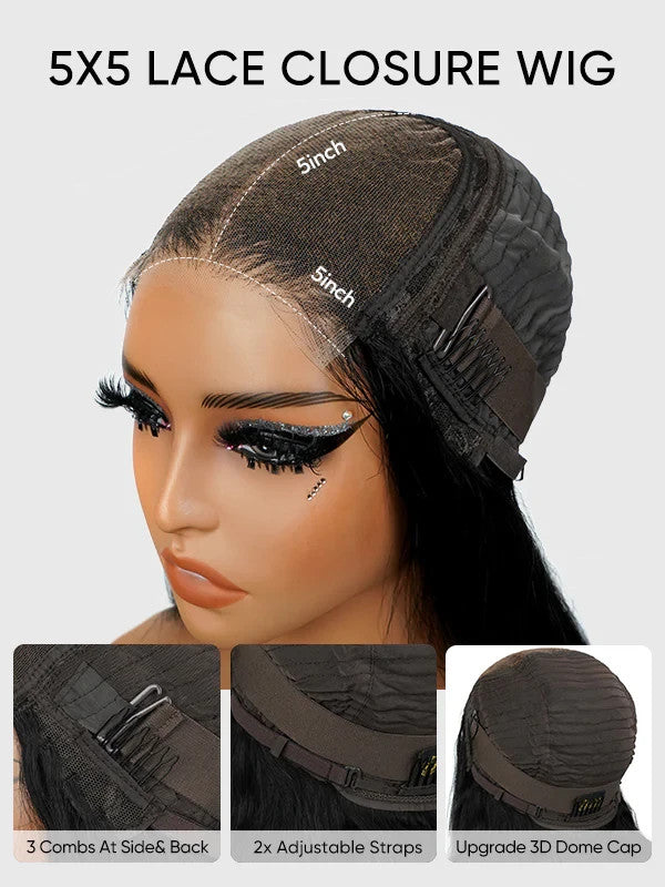 9A Deep Wave Wigs 5x5 Lace Closure 100% Human Hair Wigs Natural Black