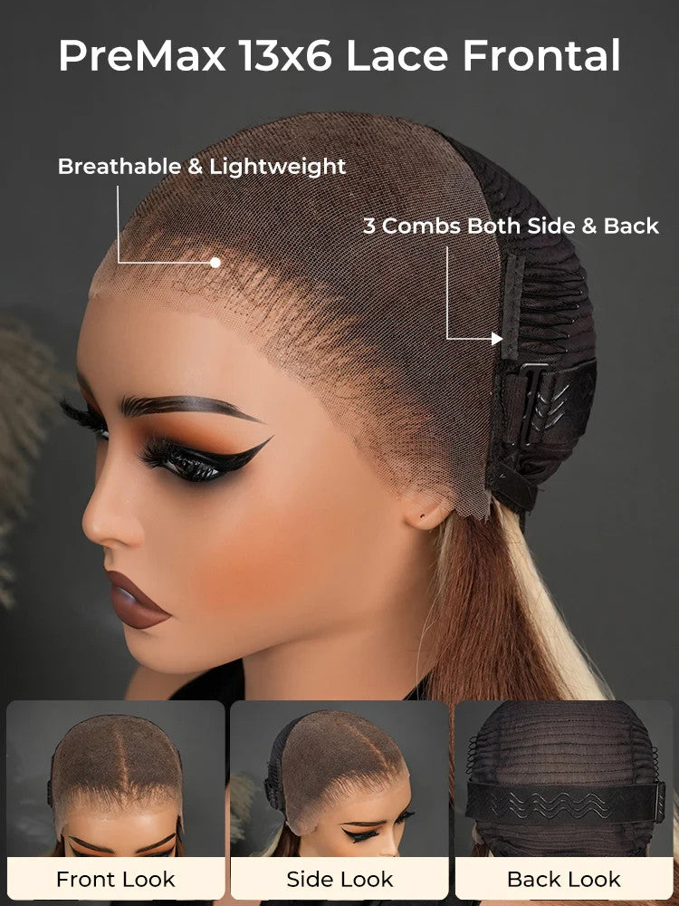 Caramel Brown With Blonde Ombre Loose Body Side Part 13x6 Lace Front Wig