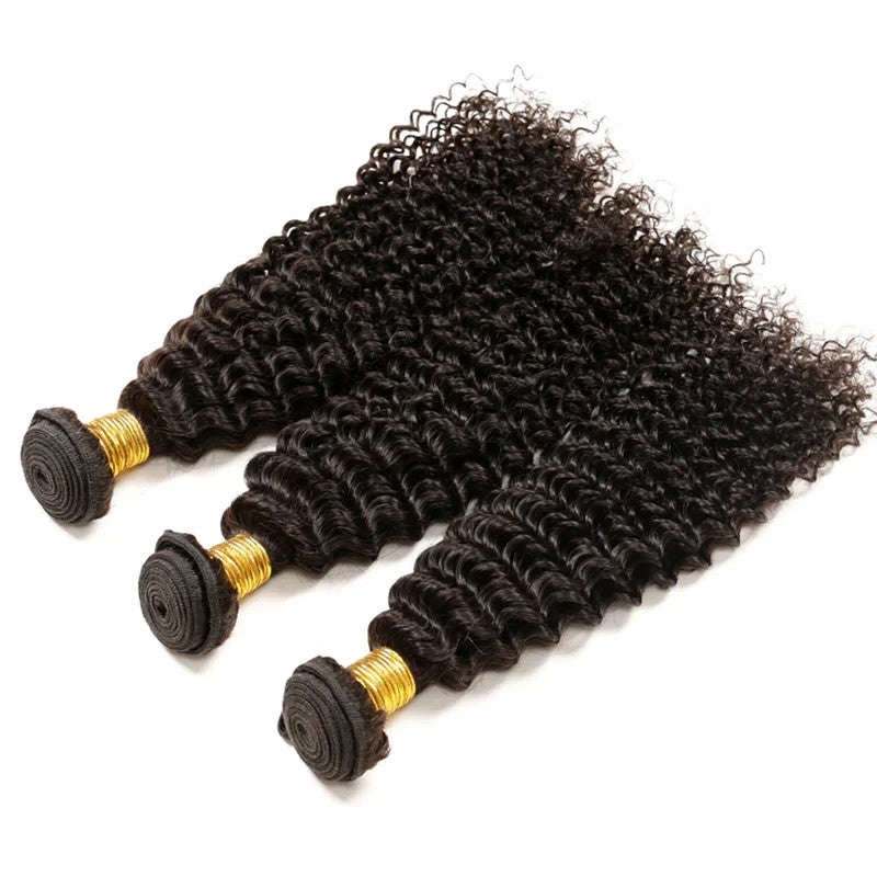 Kinky Curly Hair Bundle Weft Steaming processed 9A Virgin Human Hair Black