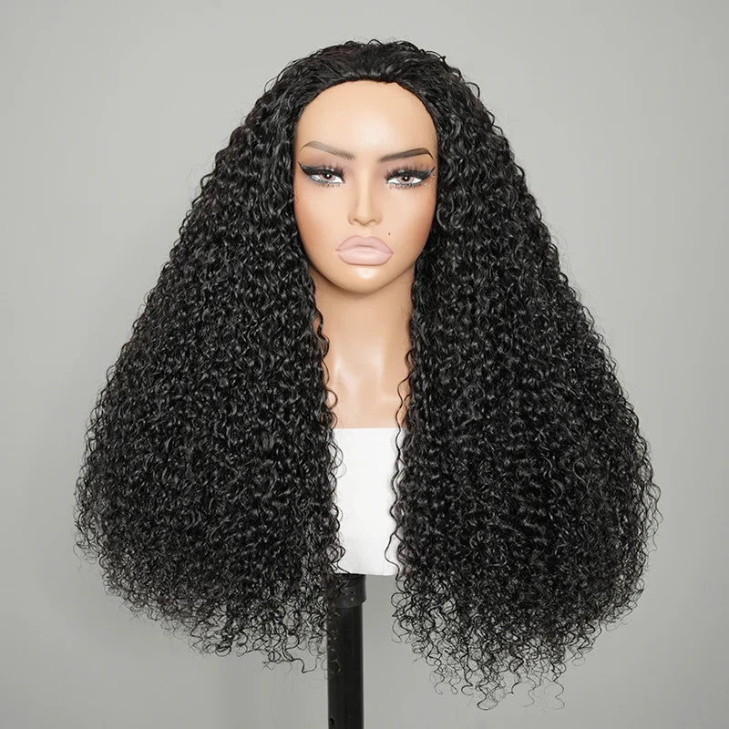9A Virgin hair Curly Half Wig With Drawstring Flip Over Wig Natural Black